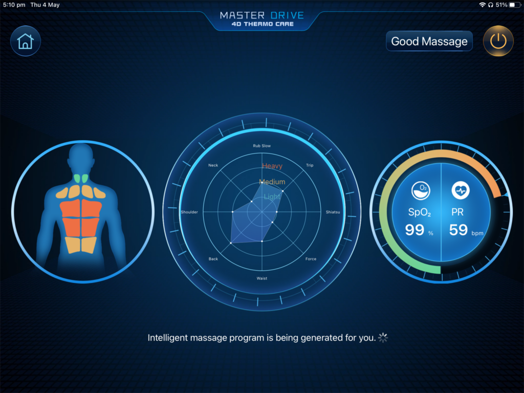 OGAWA Master Drive AI App Control Massage Calculating Screen